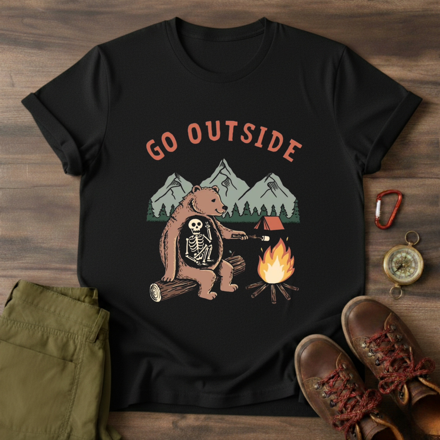 Bear and Skeleton Graphic T-Shirt