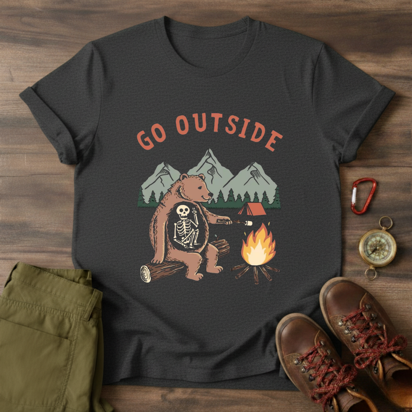 Bear and Skeleton Graphic T-Shirt
