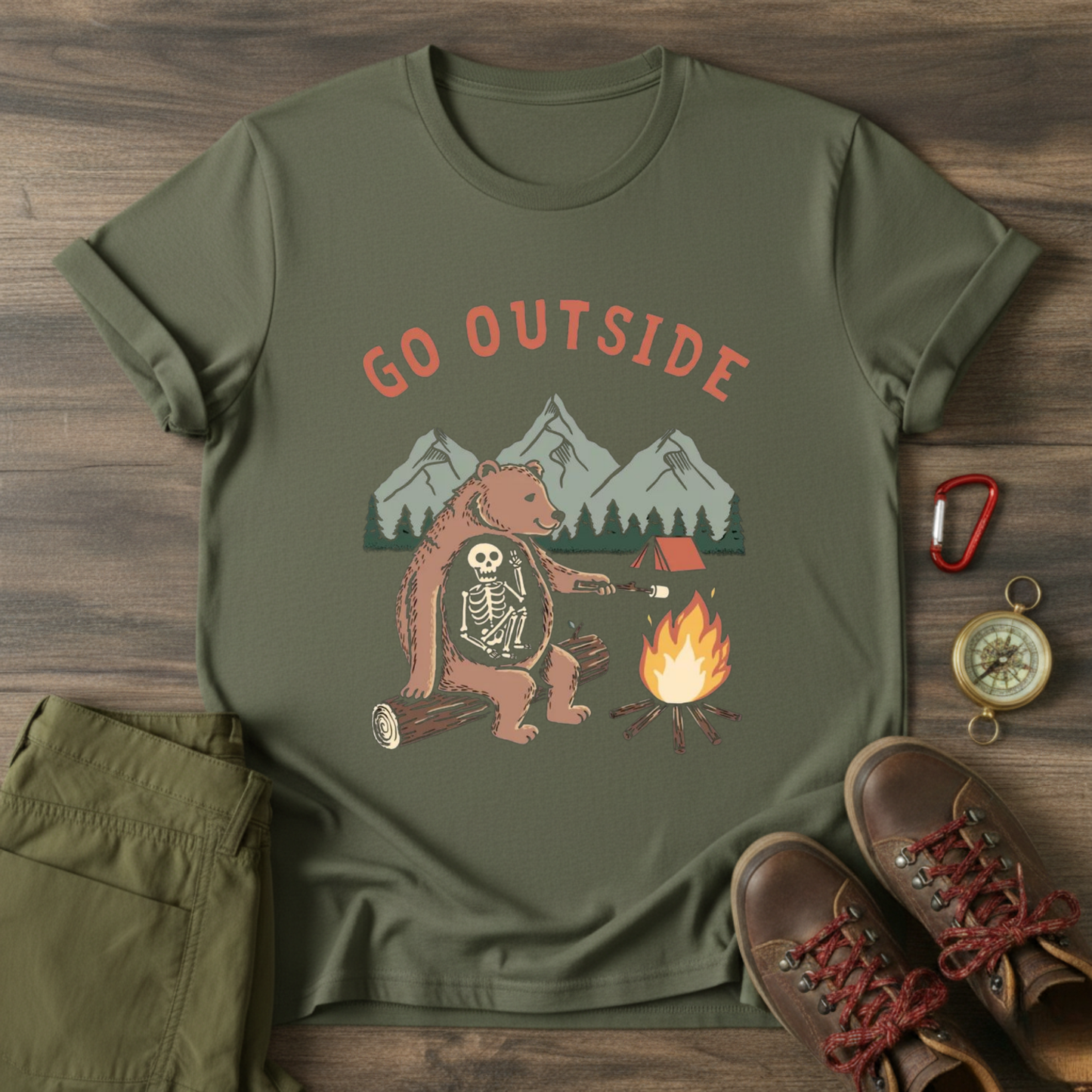 Bear and Skeleton Graphic T-Shirt