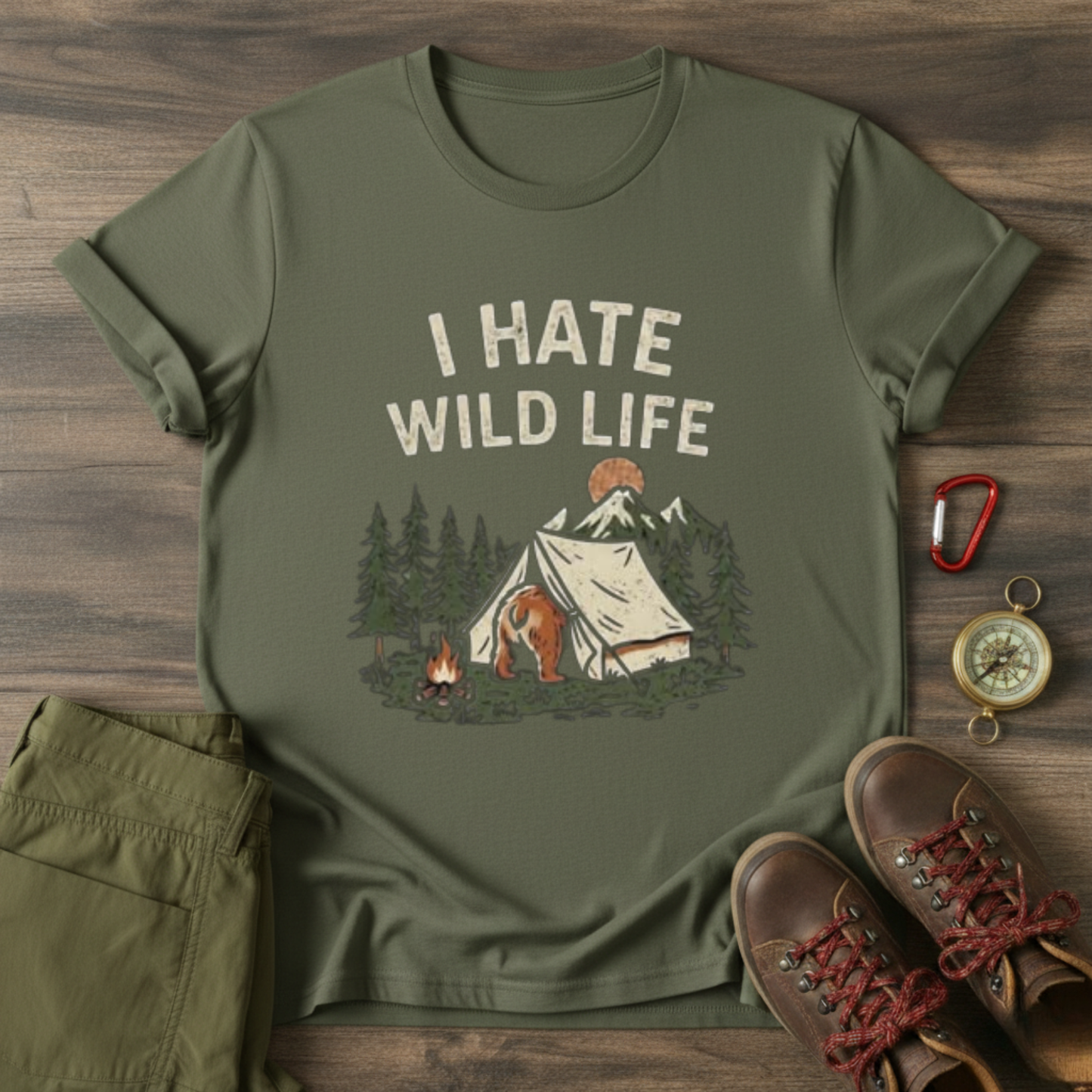 Bear in Tent Graphic T-Shirt